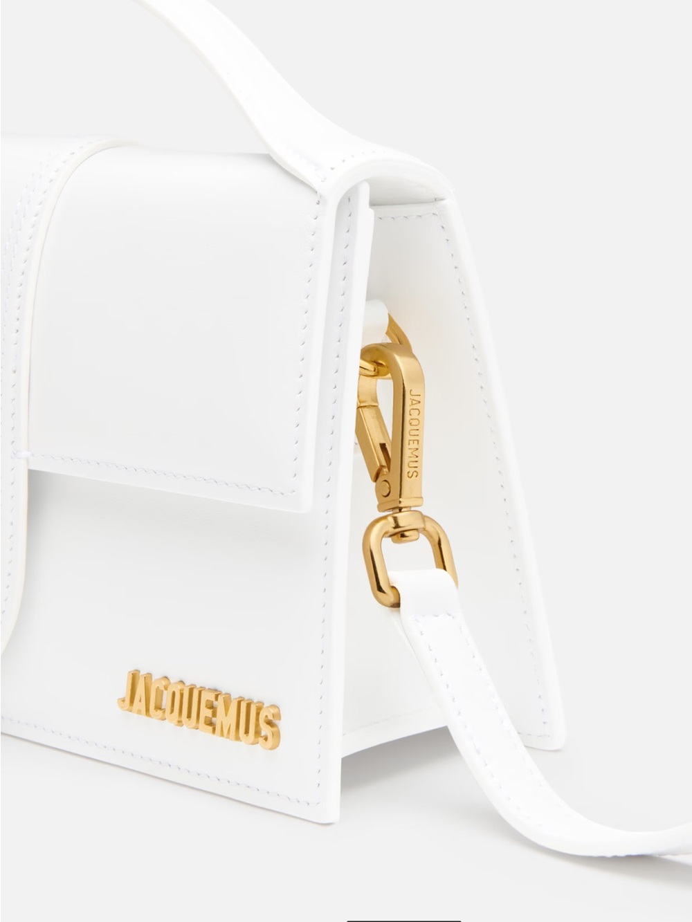 Jacquemus White Leather Top-Handle Mini Shoulder Bag with Gold Logo
